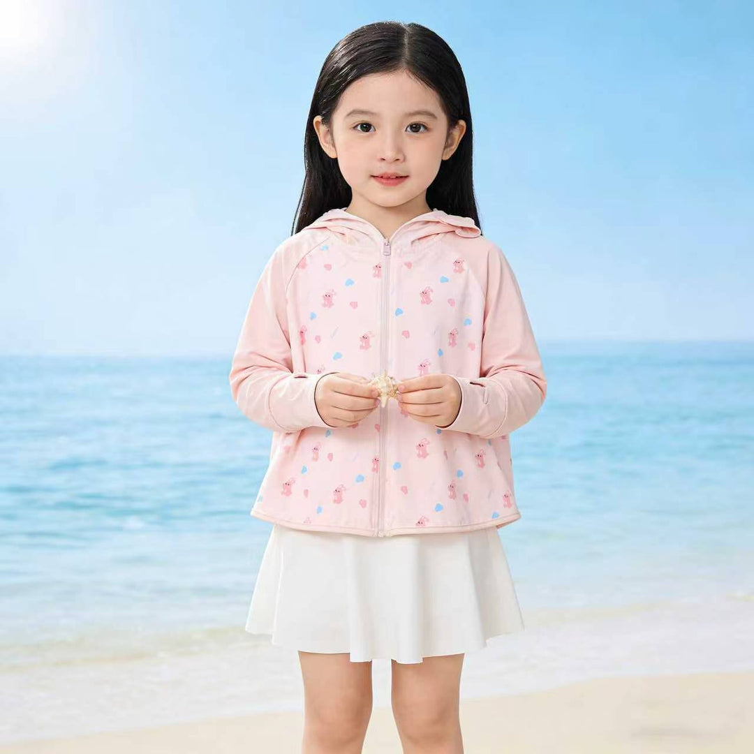 Unisex UV-skydd hooded cape för children med asymmetric en-line skärning och rabbit tryck