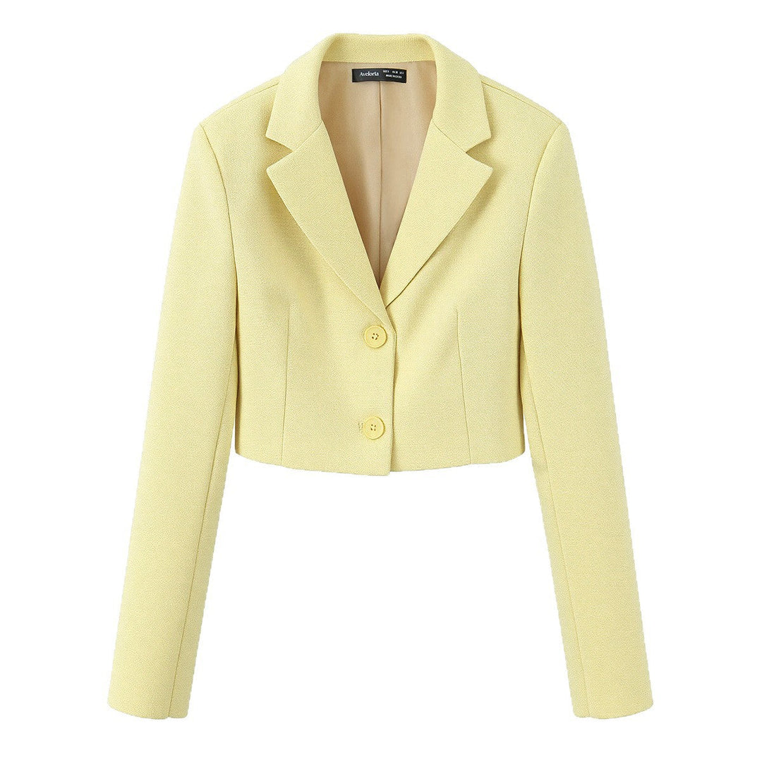 Dam Kort Bouclé Tweed Blazer med Notch Lapel och Two-Knapp Stängning