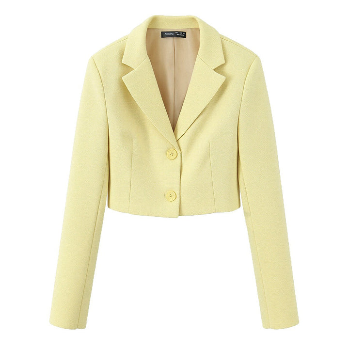 Dam Kort Bouclé Tweed Blazer med Notch Lapel och Two-Knapp Stängning