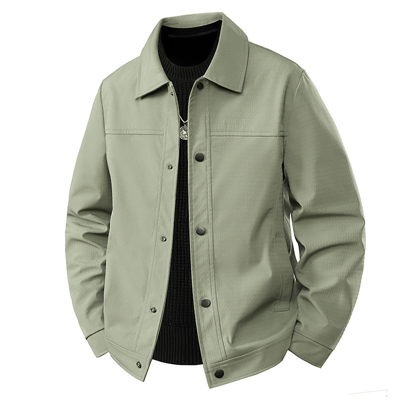 Herr Ljus Övergångs Jacka i Worker Stil med Microstructured Twill Look och Tryckknappslå