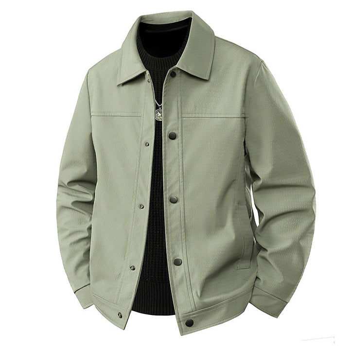 Herr Ljus Övergångs Jacka i Worker Stil med Microstructured Twill Look och Tryckknappslå