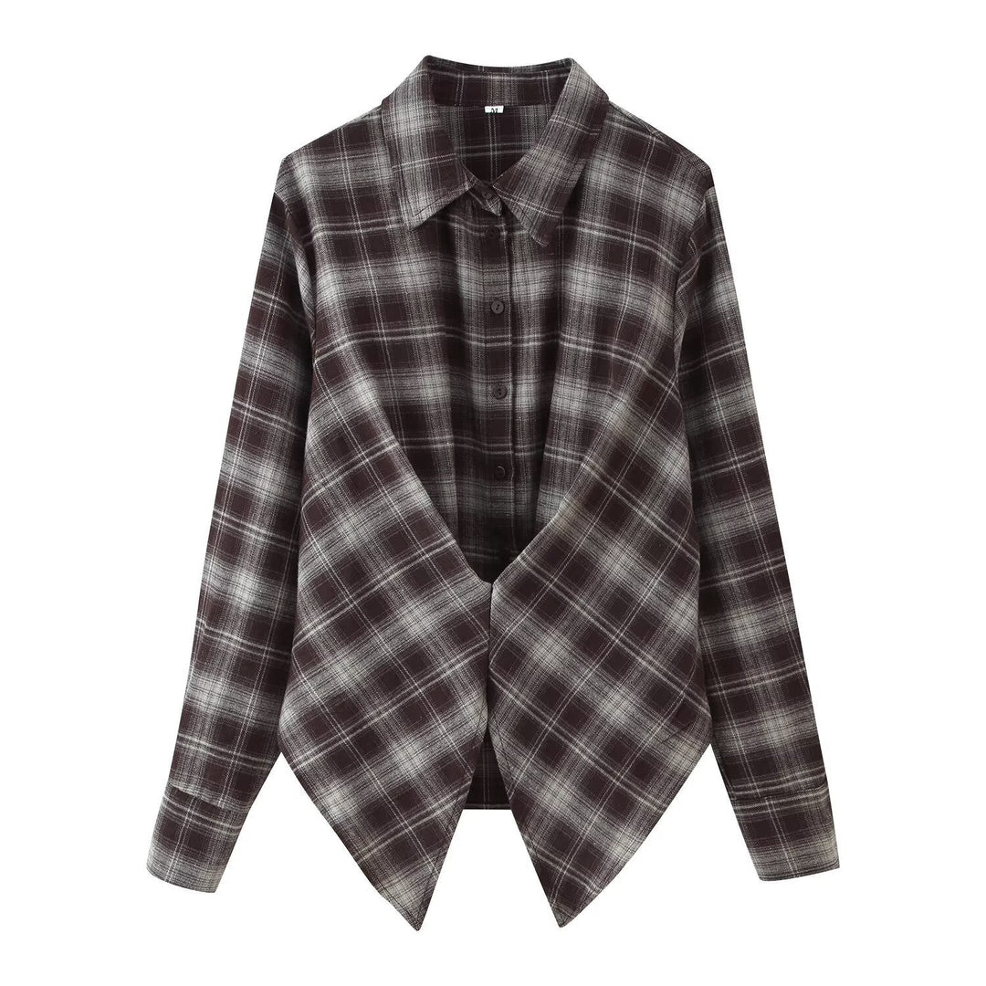 Dam Checked Oversize Skjortjacka med Pointed Nederkant