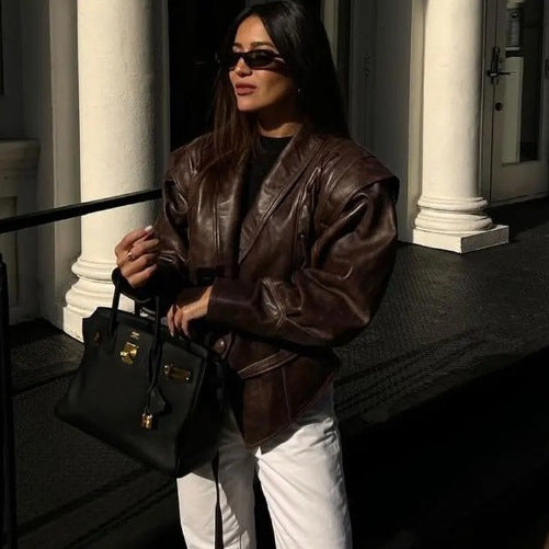 Dam 100+ Kort Wrap Jacka med Tie Belt och Eyelet Lacing Detail