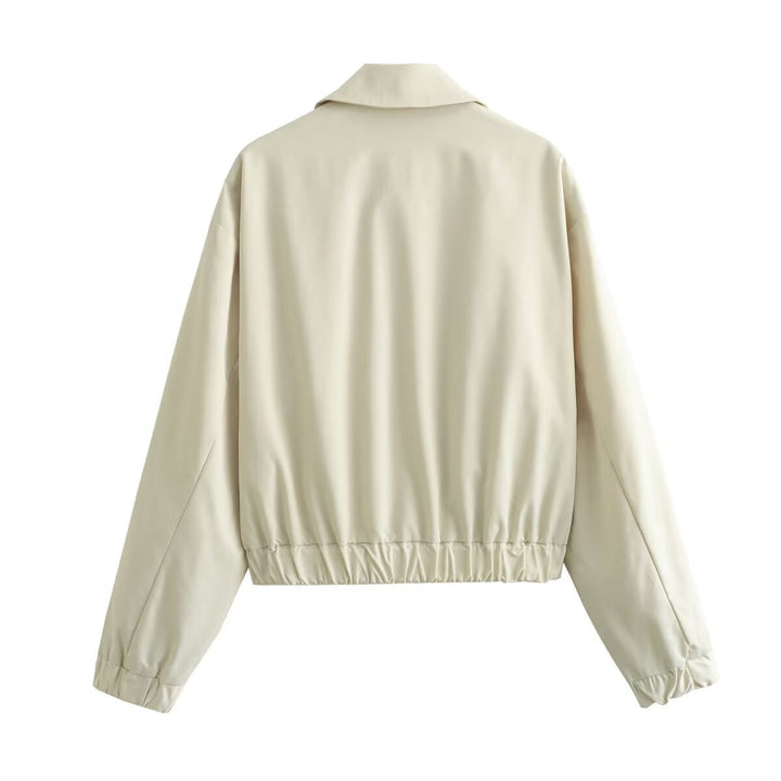 Dam lätt oversized blousonjacka med full-length dragkedja, skjortkrage, och elastic ärm cuffs