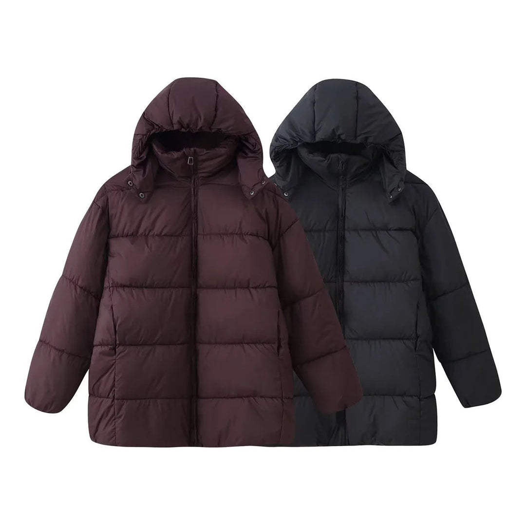 Dam oversized quiltad jacka med huva och värmande värmefoder