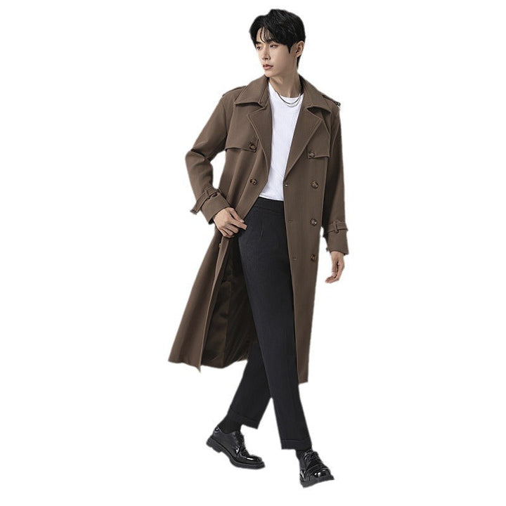 Herr Modern Maxi Lång Double-Breasted Trench Kappa med Klassisk Slag och Justerbar Muddar