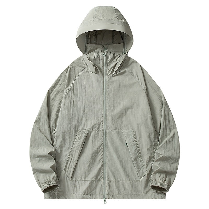 Herr Lätt Wind och Water-Repellent Jacka med Huva med Mesh Foder, Raglanärmar &amp; Adjustable Fåll