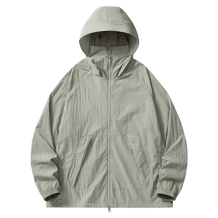 Herr Lätt Wind och Water-Repellent Jacka med Huva med Mesh Foder, Raglanärmar &amp; Adjustable Fåll