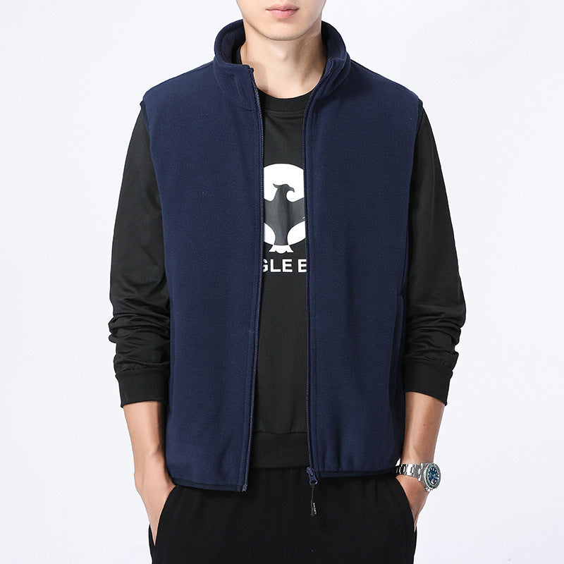 Herr Sleeveless Microfleece Väst med Stående Krage och Dold Two-Way Zip