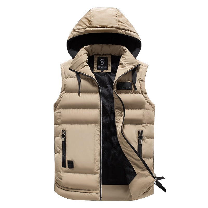 Herr med Huva Quiltad Väst med Teddy Foder, Water-Repellent Shell &amp; Zippered Fickor