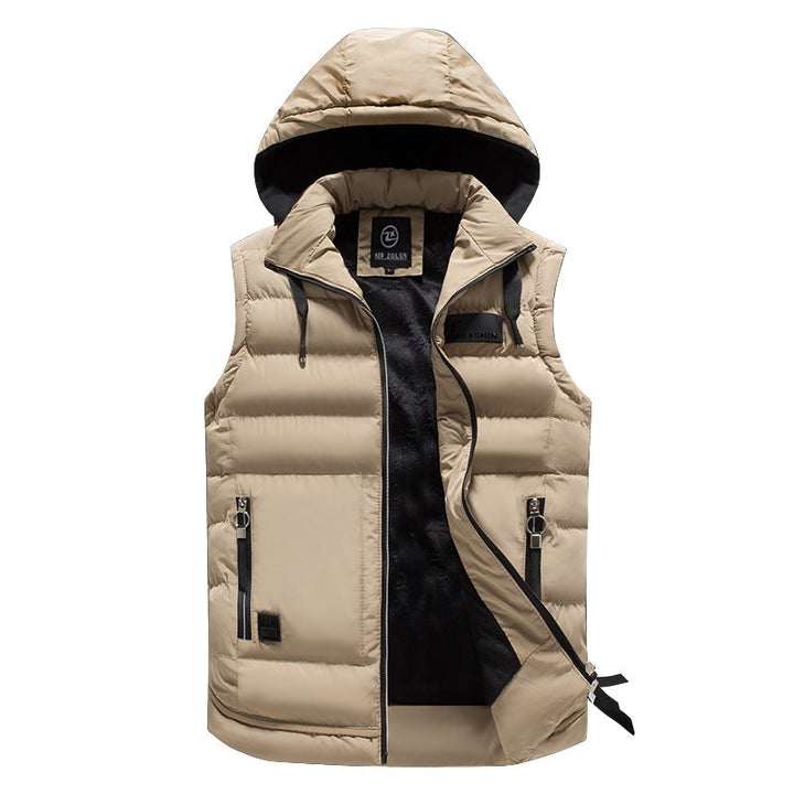 Herr med Huva Quiltad Väst med Teddy Foder, Water-Repellent Shell &amp; Zippered Fickor
