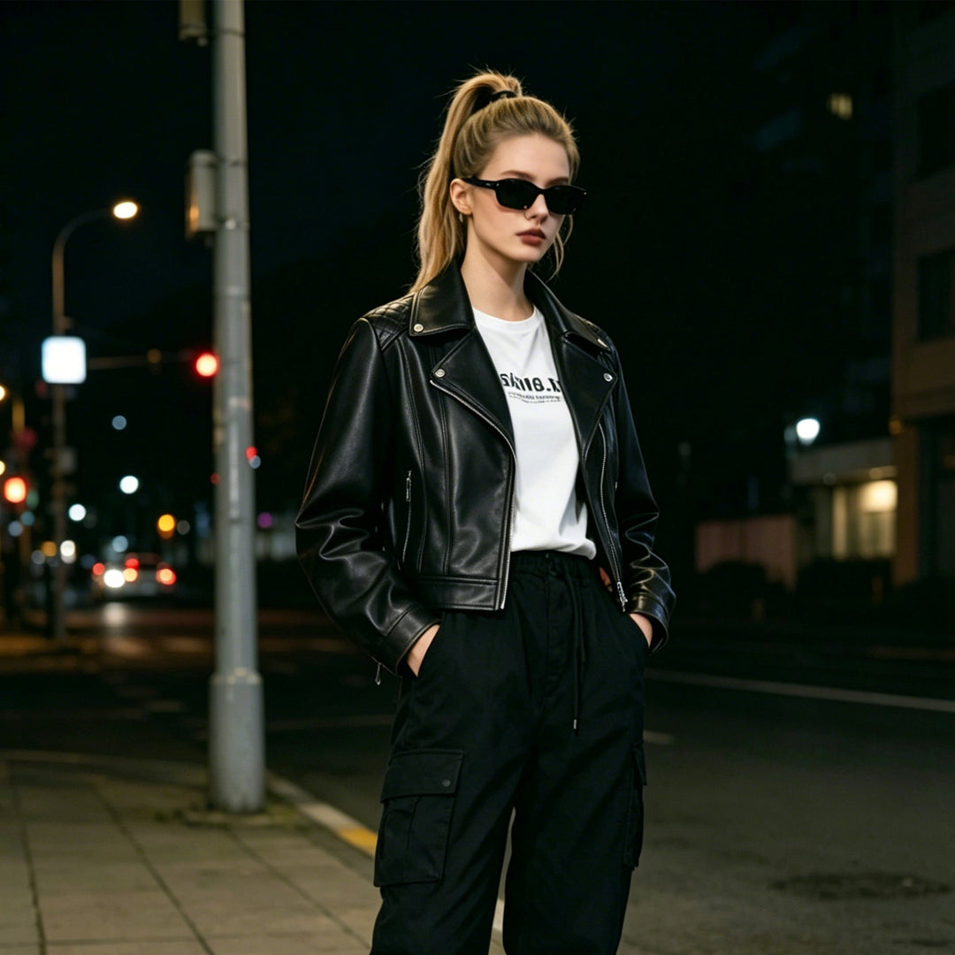Dam Noble Bikerjacka med Quiltad Design