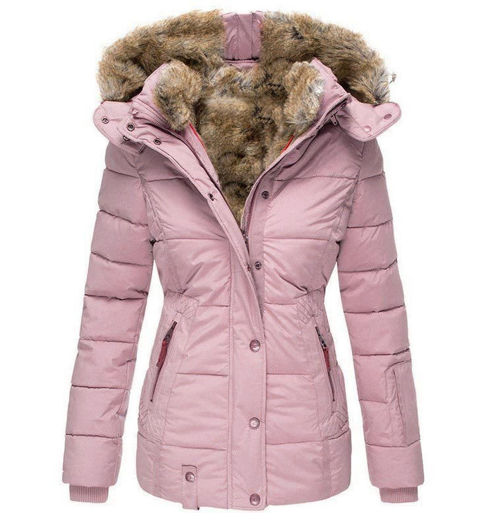 Dam vadderad parka med figurnära skärning och faux fur huva