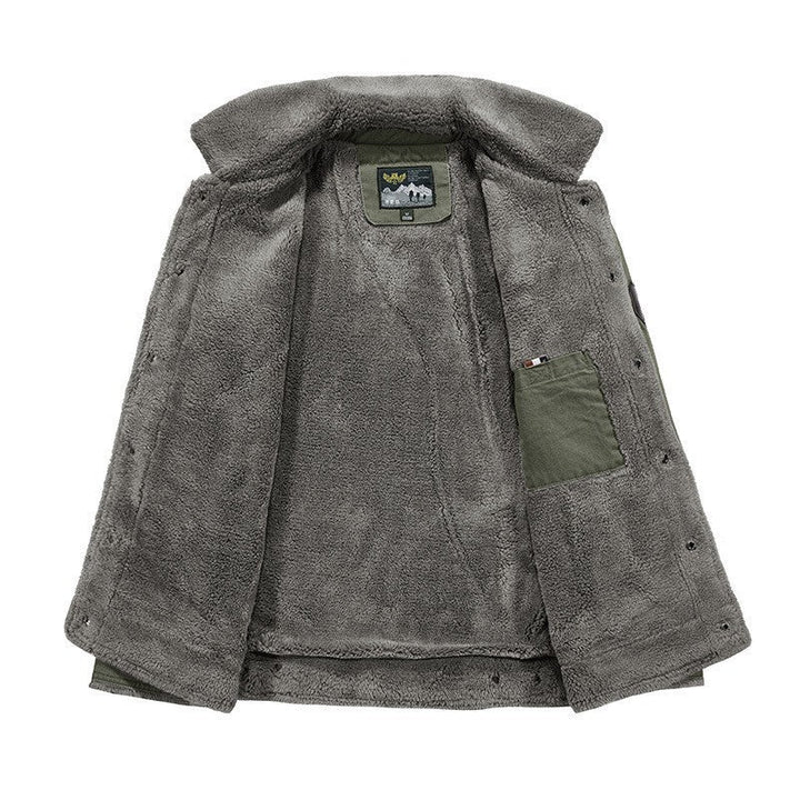 Herr Robust Canvas Fältjacka med Teddyfoder, Ståkrage och Utility Fickor
