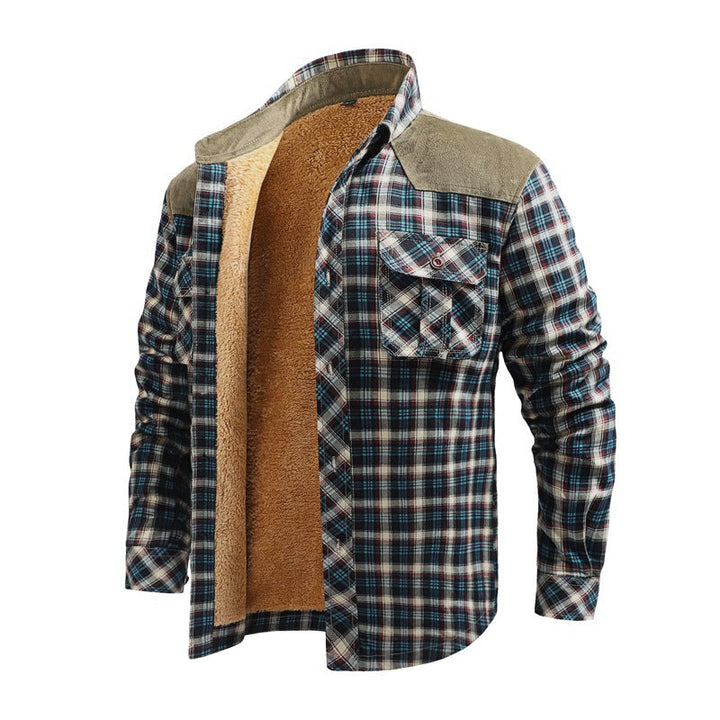 Herr Mode Flanell Skjortjacka med Teddyfoder och Axel Pads