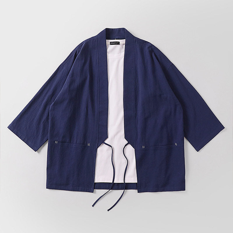 Unisex Kimono-Haori-jacka med knytband och three-quarter ärmar