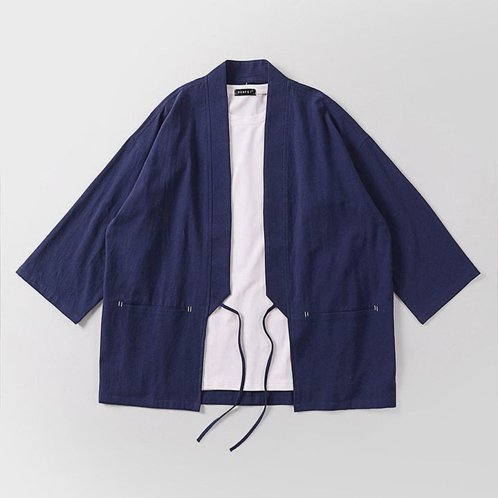Unisex Kimono-Haori-jacka med knytband och three-quarter ärmar