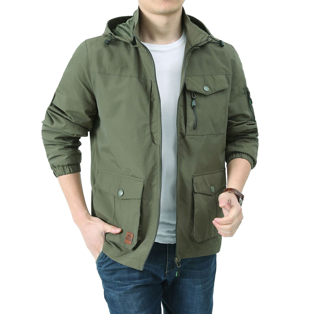 Herr Urban-Utility Fältjacka med Huva, Flera Fickor och Elastisk Muddar