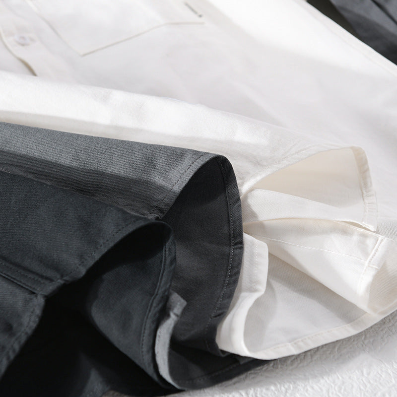 Herr Lös Skjortjacka Överskjorta Tillverkad av Mjuk Twill med Integrated Lager T-Shirt och Sewn-On Bröstficka