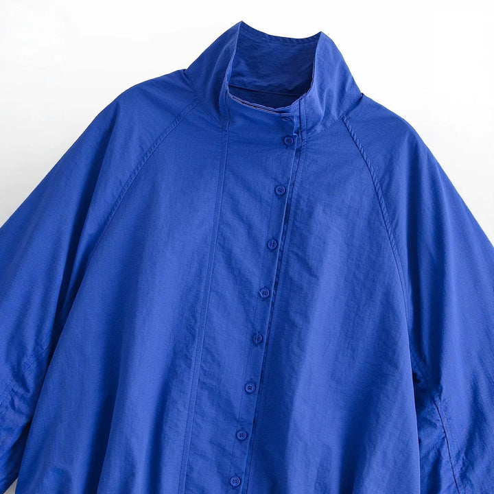 Dam Kort Windbreaker med Voluminous Balloon Ärmar och Stå Krage