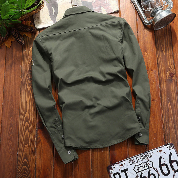 Herr Military-Inspired Utility Skjortjacka med Epaulettes och Lock Fickor