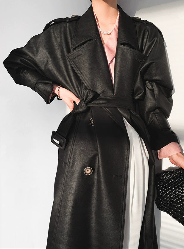 Dam modern konstläder trenchcoat