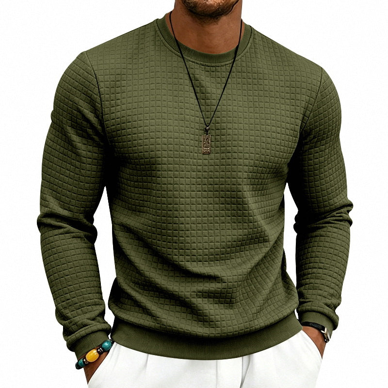 Herr Strukturerad Round Neck College-Tröja med Waffle Texture och Ribbstickade Muddar