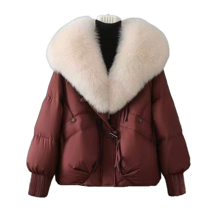 Dam kort vadderad jacka med luxurious faux fur krage och skräddad dragsko