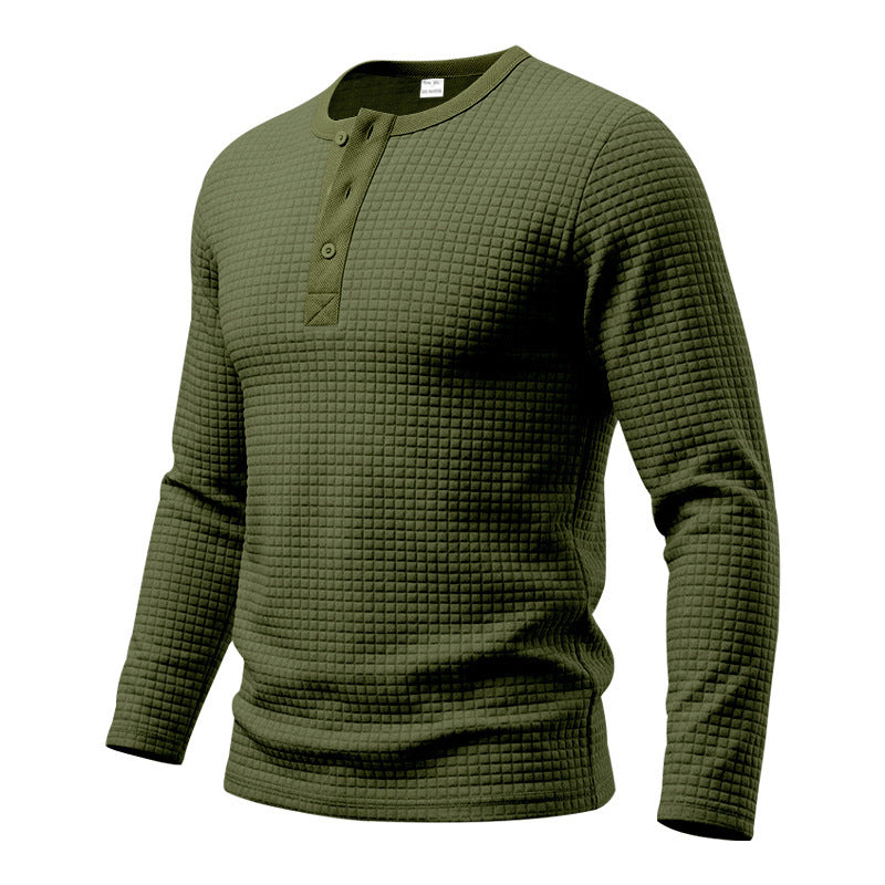 Herr Textured Termisk Henley Lång Ärm Skjorta med Waffle Texture och Rounded Fåll