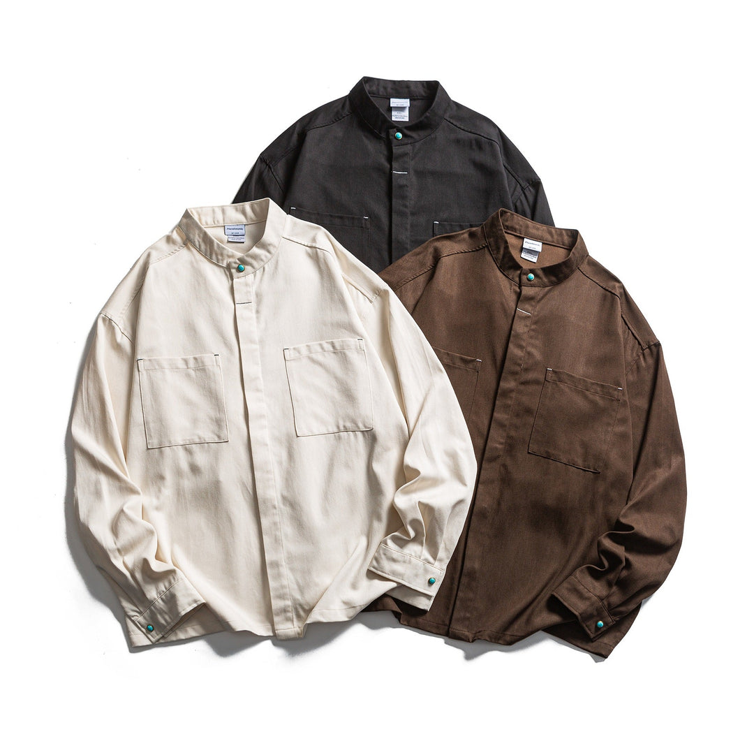 Herr Workwear overshirt med ståkrage och Dold knäppslå