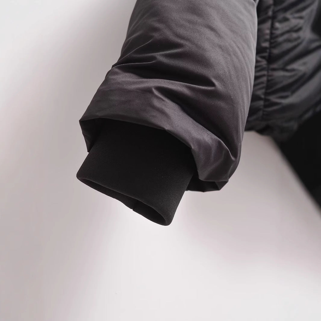 Dam Kort Quiltad Parka med Huva, Vattentät Dragkedja och Ribbed Muddar
