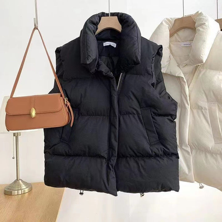 Dam non-vadderad quiltad väst med voluminous sjalkrage, concealed two-way dragkedja och adjustable drawstring fåll