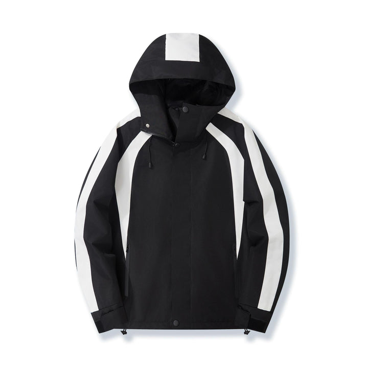 Dam lätt med huva Rain jacka med kontrast Stripes och Mesh foder
