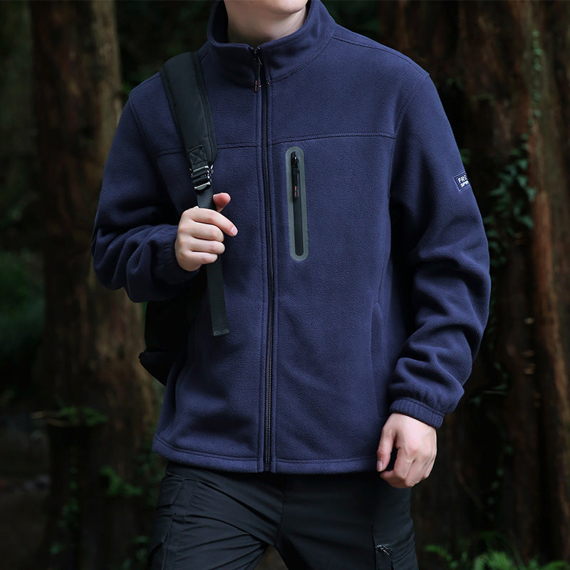 Herr Fleece Utomhus Jacka med Hel Dragkedja, Hög Krage, och Vattenavvisande Zip Ficka