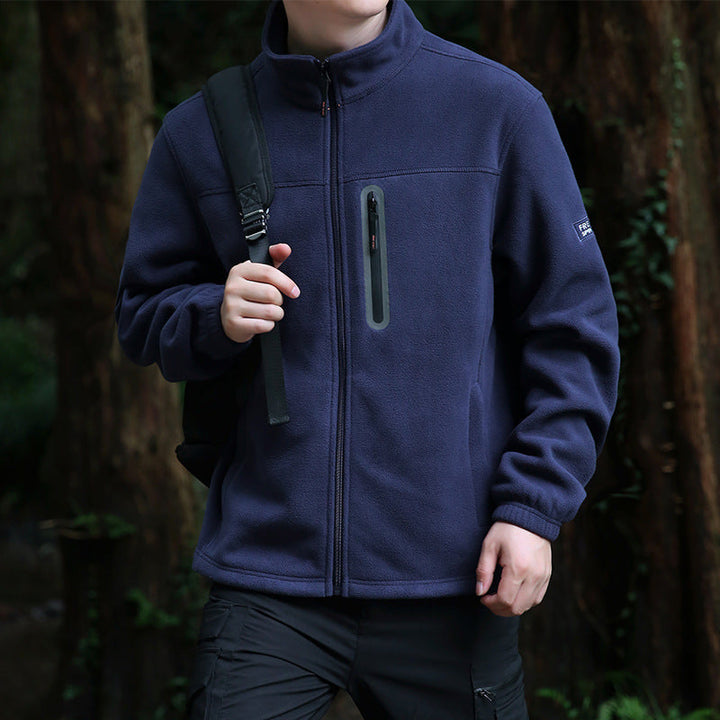 Herr Fleece Utomhus Jacka med Hel Dragkedja, Hög Krage, och Vattenavvisande Zip Ficka