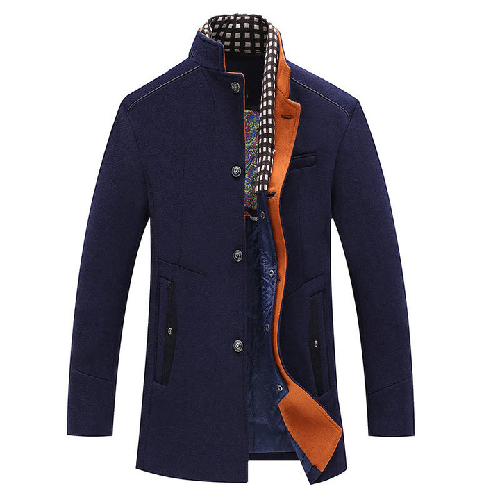 Herr Modern Ull Blandning Overcoat med Stående Krage, Tailored Siluett och Quiltad Inre Foder