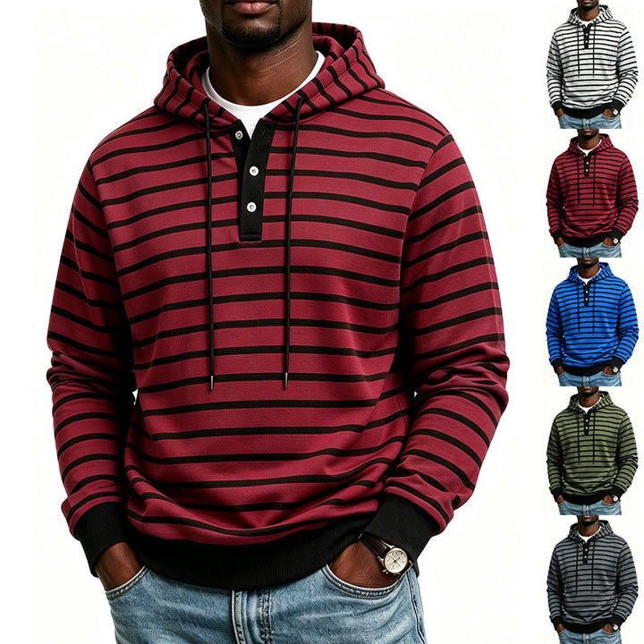 Herr Luvtröja med Henley Knapplist och Fin Rand Texture Mönster