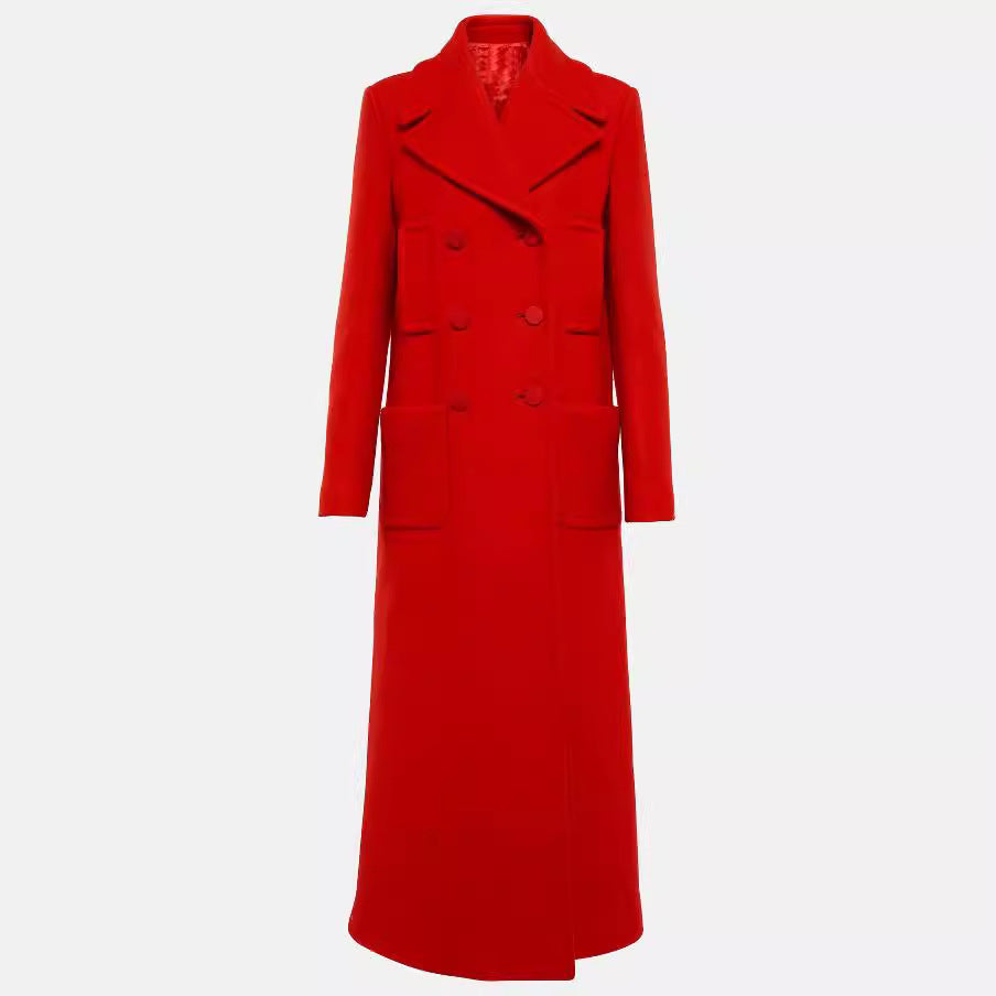 Dam floor-length double-breasted ull-cashmere kappa med vid lapels