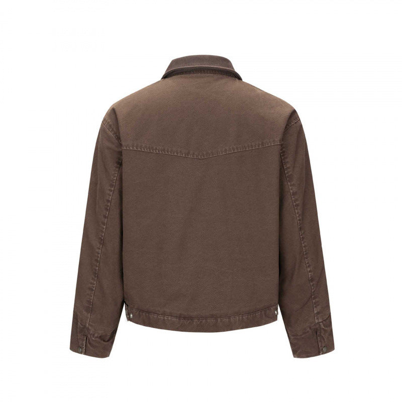 Herr Fleece-Lined Canvas Blouson Jacka med teddyfoder och skjortkrage