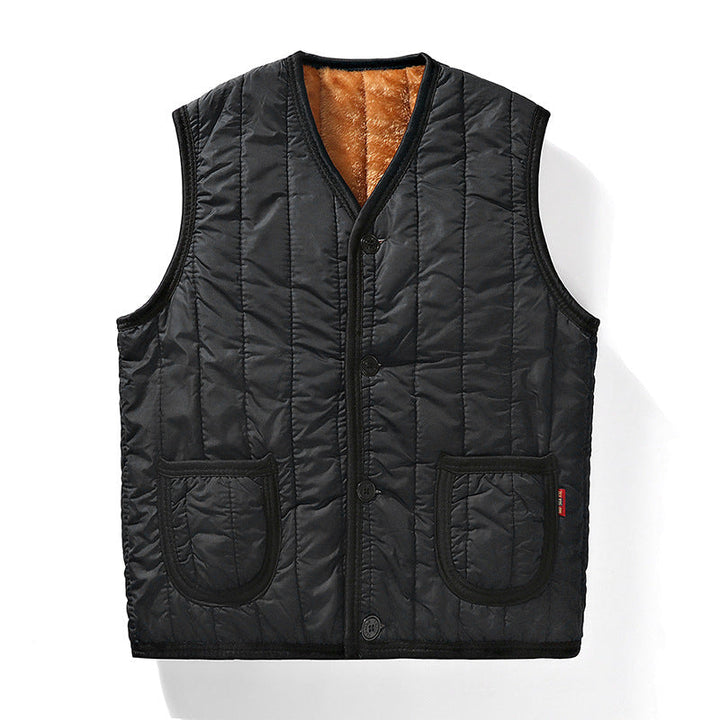 Herr Vadderad Quiltad Gilet med Teddyfoder, V-Neck och Knapplist