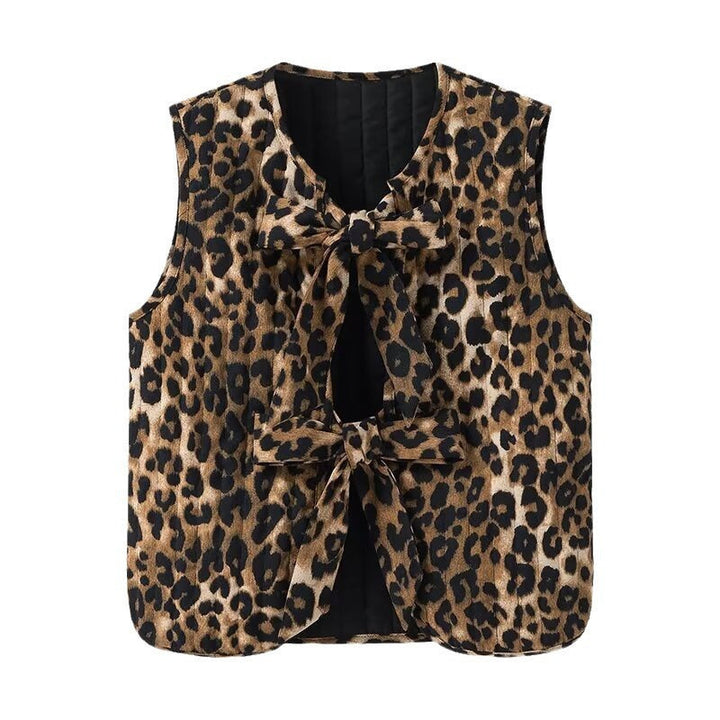 Dam ärmlös Leopard tryck väst med Ties och Textured Surface