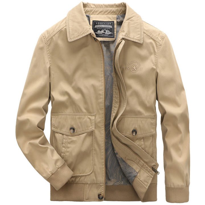 Herr Lätt Harrington Jacka i Worker Look med Knapp Lock Fickor, Dragkedja och Ribbad Muddar