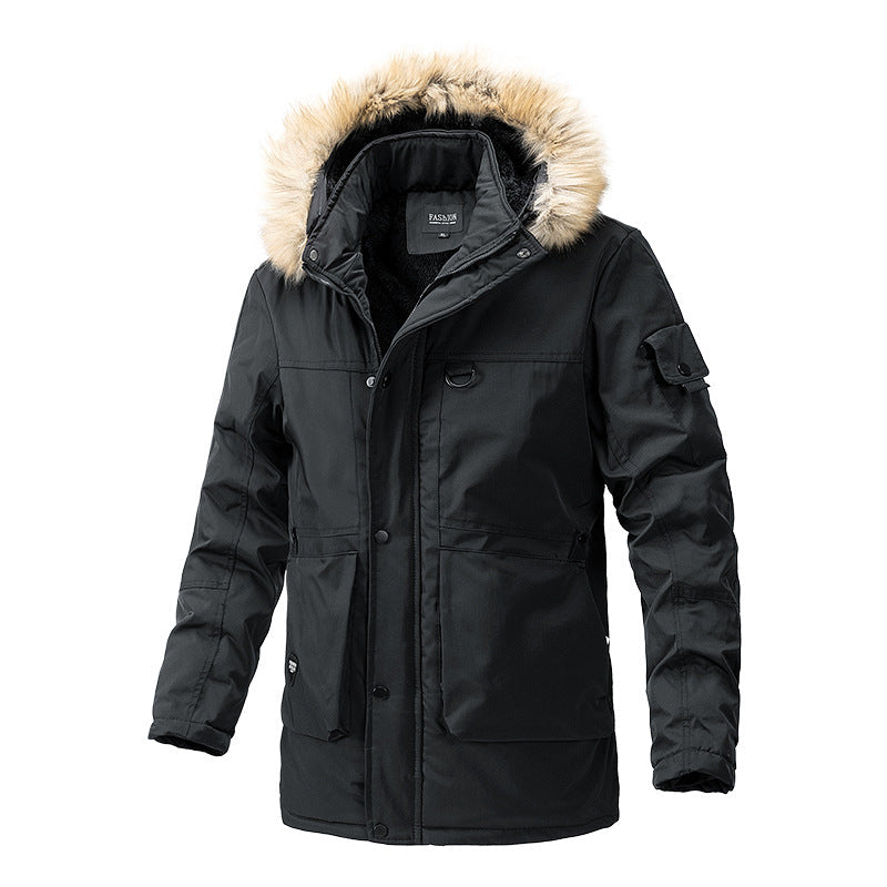 Herr Canvas Parkas med Sherpa Foder, Extended Skärning och Funktion Arm Ficka