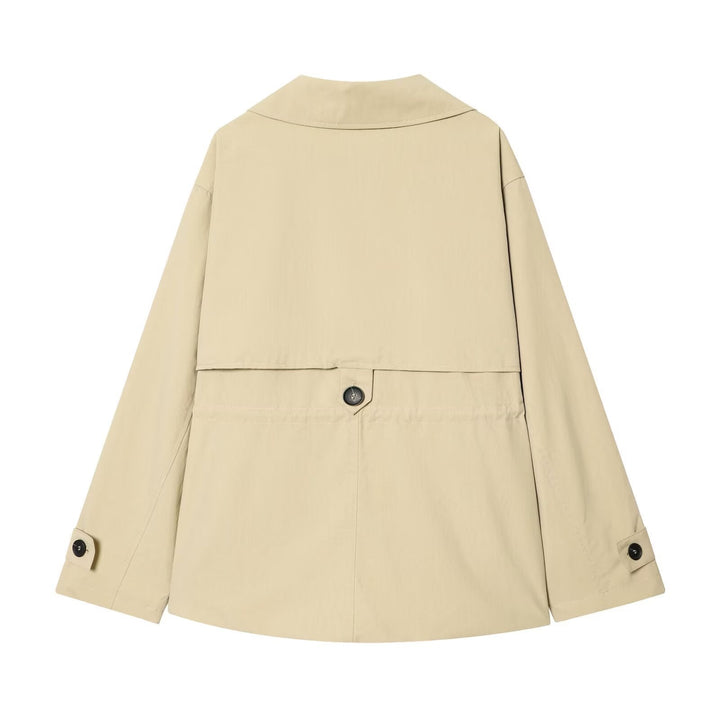Dam Kort Oversize Trenchcoat med Drawstring Waist och Wide Lapels