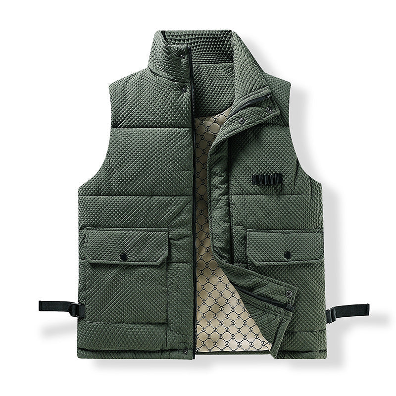 Herr funktion quiltad väst med värmande foder, front fickor och justerbar sida straps