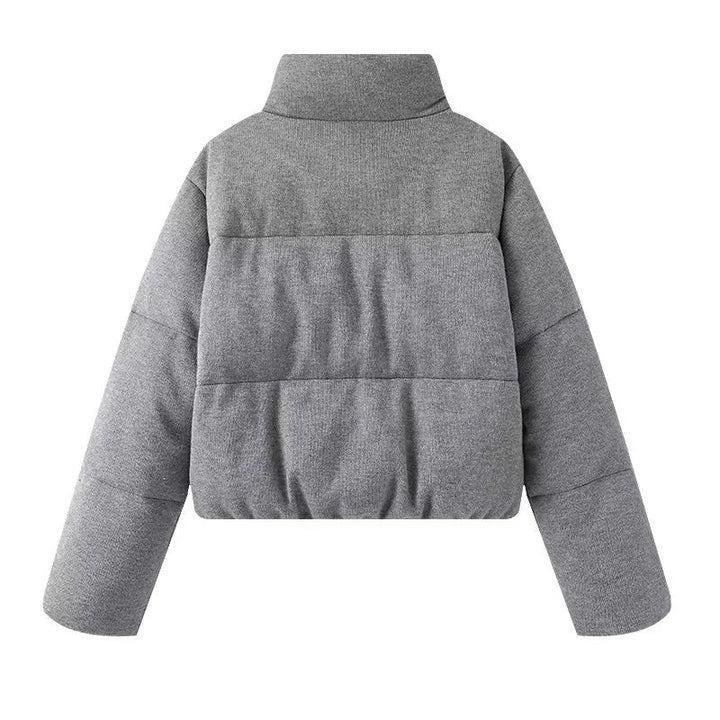 Dam cropped teddy quiltad jacka med hög krage och concealed dragkedja