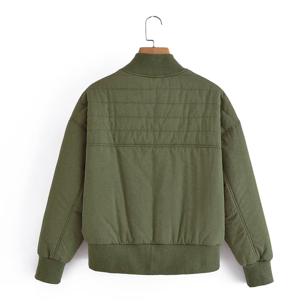 Dam kort vadderad blousonjacka med ribbed fåll