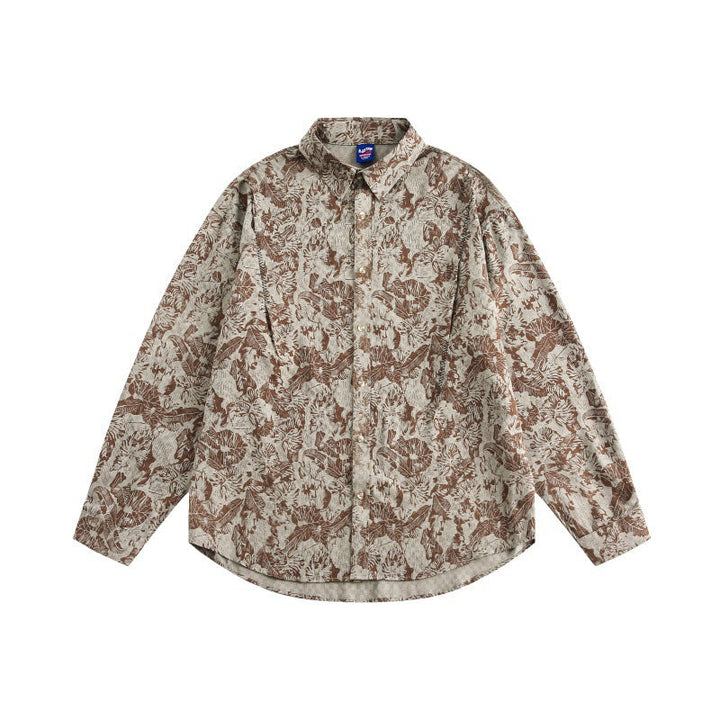 Unisex Oversized Skjorta Jacka med Blommig Jacquard Structure och Rounded Fåll