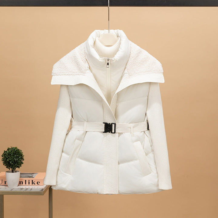 Dam nan kviltad väst med removable sherpa huva och ribbed knit ärmar