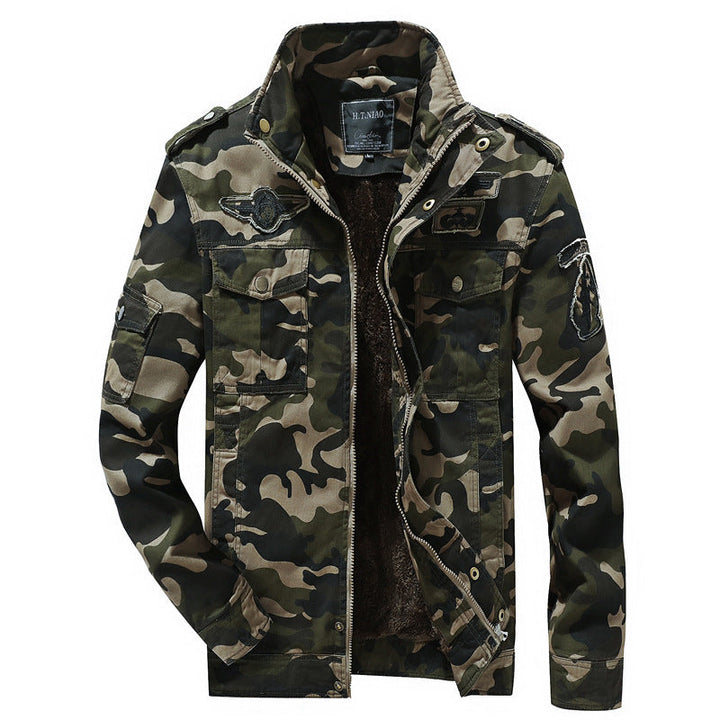 Herr Kamouflage Fältjacka med Sherpa Foder och Multifunctional Utility Fickor